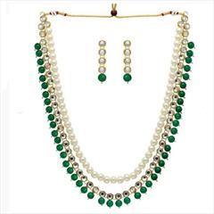 Green, White and Off White color Necklace in Copper, Metal Alloy studded with Austrian diamond, Kundan & Gold Rodium Polish : 1704696