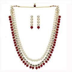 Red and Maroon, White and Off White color Necklace in Copper, Metal Alloy studded with Austrian diamond, Kundan & Gold Rodium Polish : 1704697