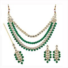 Green, White and Off White color Necklace in Copper, Metal Alloy studded with Austrian diamond, Kundan & Gold Rodium Polish : 1704699