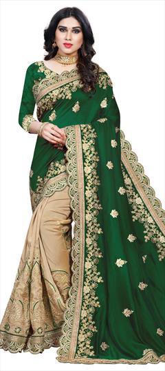 Traditional Beige and Brown, Green color Saree in Art Silk, Silk fabric with South Embroidered, Lace, Stone, Thread, Zari work : 1705254