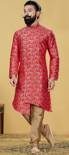 Pink and Majenta color IndoWestern Dress in Jacquard fabric with Weaving work : 1705873