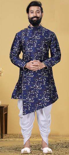 Blue color IndoWestern Dress in Art Silk fabric with Weaving work : 1705876