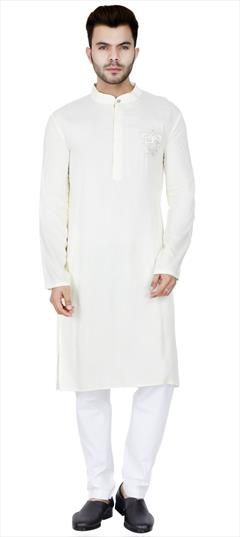 White and Off White color Kurta Pyjamas in Rayon fabric with Embroidered, Thread work : 1706425