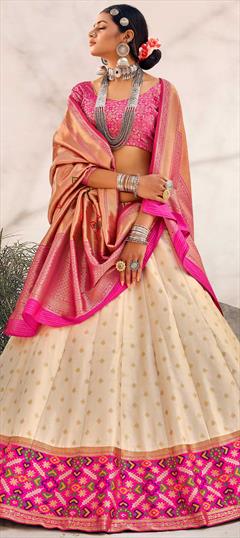 Festive, Reception Beige and Brown color Lehenga in Banarasi Silk fabric with A Line Weaving work : 1706458