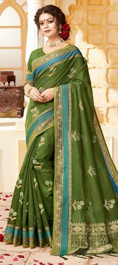 Traditional Green color Saree in Handloom fabric with Bengali Weaving work : 1706563
