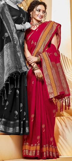 Casual, Traditional Red and Maroon color Saree in Handloom fabric with Bengali Weaving work : 1706566