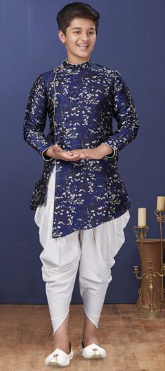 Blue color Boys Indo-Western in Jacquard fabric with Weaving work : 1706578