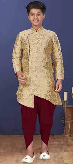Beige and Brown color Boys Indo-Western in Art Silk fabric with Weaving work : 1706583