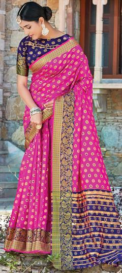 Traditional Pink and Majenta color Saree in Handloom fabric with Bengali Weaving work : 1706652