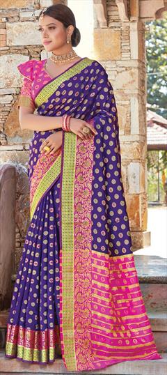Traditional Purple and Violet color Saree in Handloom fabric with Bengali Weaving work : 1706655