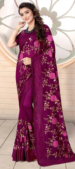 Festive, Traditional Purple and Violet color Saree in Art Silk, Silk fabric with South Embroidered, Resham, Thread work : 1706722