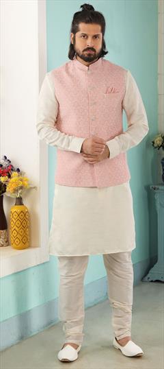 Beige and Brown, Pink and Majenta color Kurta Pyjama with Jacket in Art Silk, Silk fabric with Embroidered, Resham, Sequence, Thread work : 1706979