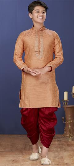 Beige and Brown color Boys Dhoti Kurta in Jacquard fabric with Thread work : 1707075