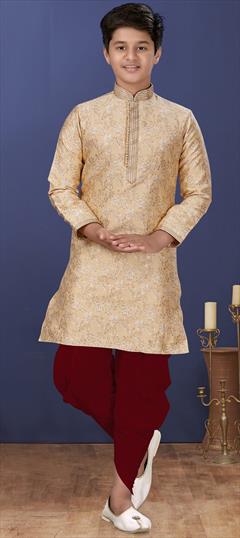 Beige and Brown color Boys Dhoti Kurta in Jacquard fabric with Thread, Weaving work : 1707077