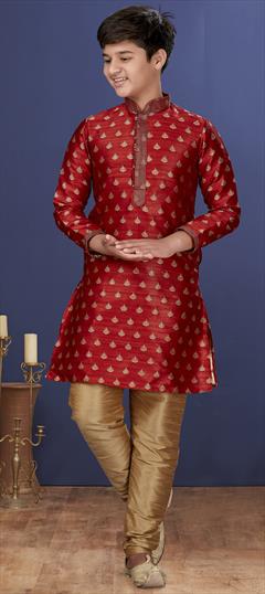 Red and Maroon color Boys Kurta Pyjama in Jacquard fabric with Thread work : 1707086