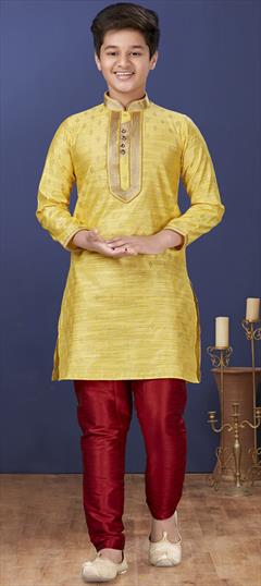 Yellow color Boys Kurta Pyjama in Jacquard fabric with Thread work : 1707088