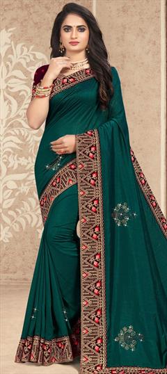 Traditional Green color Saree in Art Silk, Silk fabric with South Embroidered, Resham, Thread work : 1707610