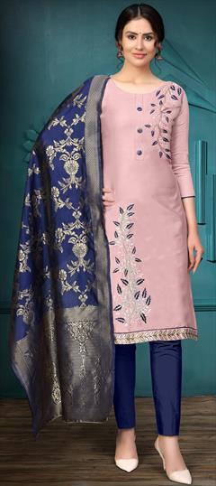 Casual Pink and Majenta color Salwar Kameez in Cotton fabric with Straight Embroidered, Resham, Thread work : 1707678