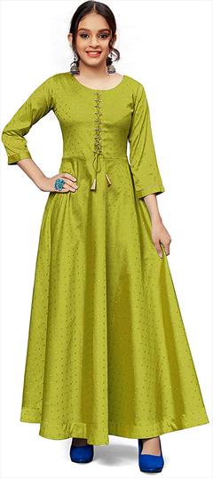 Green color Girls Gown in Jacquard fabric with Printed work : 1708066