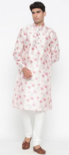White and Off White color Kurta Pyjamas in Cotton fabric with Floral, Printed work : 1708783