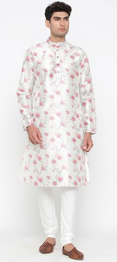 White and Off White color Kurta Pyjamas in Cotton fabric with Floral, Printed work : 1708788