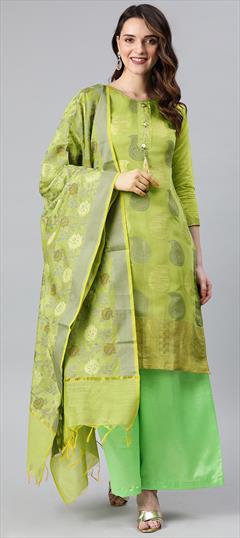 Casual, Party Wear Green color Salwar Kameez in Banarasi Silk fabric with Palazzo Weaving work : 1708946