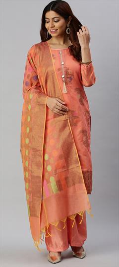 Casual, Party Wear Pink and Majenta color Salwar Kameez in Banarasi Silk fabric with Palazzo Weaving work : 1708948