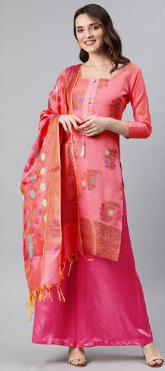 Casual, Party Wear Pink and Majenta color Salwar Kameez in Banarasi Silk fabric with Palazzo Weaving work : 1708949