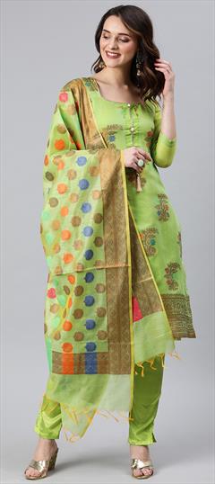 Casual, Party Wear Green color Salwar Kameez in Banarasi Silk fabric with Straight Weaving work : 1708950
