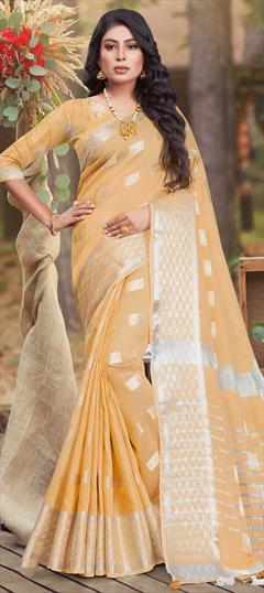 Traditional Yellow color Saree in Cotton fabric with Bengali Weaving work : 1709319