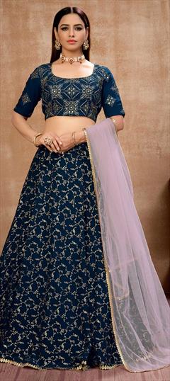 Casual, Party Wear Blue color Lehenga in Georgette fabric with Classic Printed work : 1709678