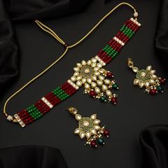 Multicolor color Necklace in Metal Alloy studded with CZ Diamond, Pearl & Gold Rodium Polish : 1709746