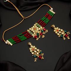Multicolor color Necklace in Metal Alloy studded with CZ Diamond, Pearl & Gold Rodium Polish : 1709753