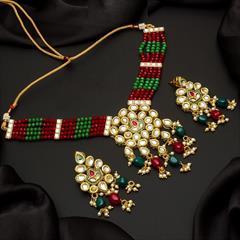 Multicolor color Necklace in Metal Alloy studded with CZ Diamond, Pearl & Gold Rodium Polish : 1709756