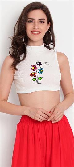 Casual White and Off White color Top in Rayon fabric with Embroidered, Thread work : 1709805