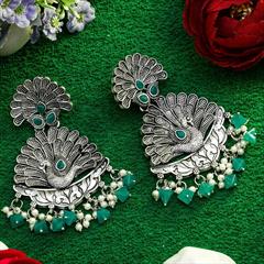 Blue, White and Off White color Earrings in Metal Alloy studded with Kundan & Silver Rodium Polish : 1709842