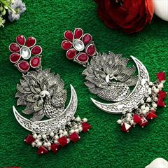 Red and Maroon color Earrings in Metal Alloy studded with Kundan & Silver Rodium Polish : 1709843