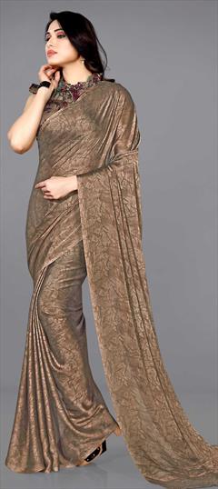 Casual Beige and Brown color Saree in Chiffon fabric with Classic Printed work : 1709957