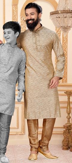 Beige and Brown color Kurta Pyjamas in Jacquard fabric with Thread work : 1710299