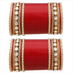 Red and Maroon color Bangles in Brass studded with CZ Diamond & Gold Rodium Polish : 1710444