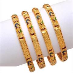 Gold color Bangles in Metal Alloy studded with CZ Diamond, Pearl & Gold Rodium Polish : 1710447