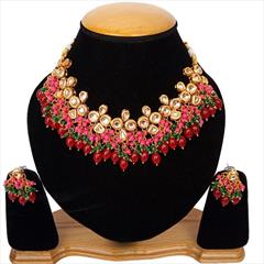Multicolor color Necklace in Metal Alloy studded with Beads & Gold Rodium Polish : 1710642