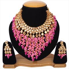 Pink and Majenta color Necklace in Metal Alloy studded with Beads & Gold Rodium Polish : 1710644