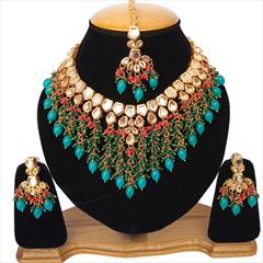 Multicolor color Necklace in Metal Alloy studded with Beads & Gold Rodium Polish : 1710647