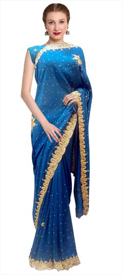 Traditional Blue color Saree in Art Silk, Silk fabric with South Bugle Beads, Cut Dana, Thread work : 1711309