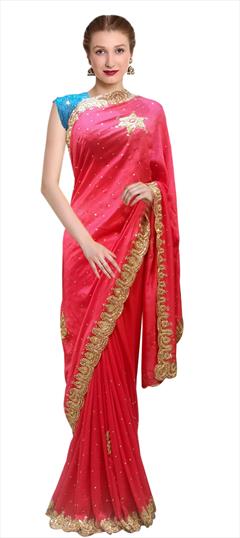 Traditional Pink and Majenta color Saree in Art Silk, Silk fabric with South Bugle Beads, Cut Dana, Thread work : 1711311