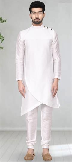 White and Off White color Kurta Pyjamas in Dupion Silk fabric with Thread work : 1711368