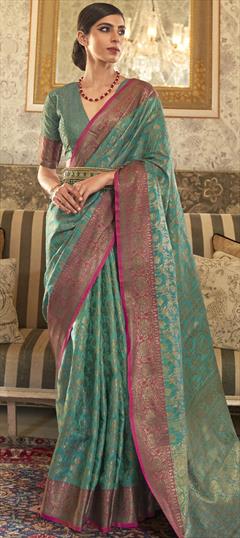 Traditional Green color Saree in Tussar Silk fabric with South Weaving work : 1711521