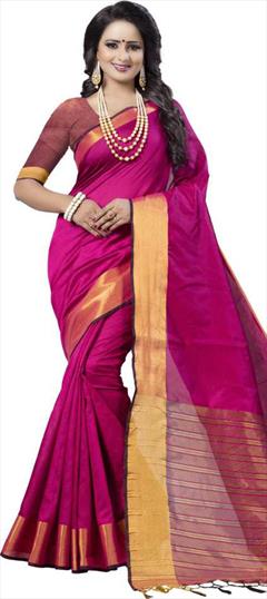 Traditional Pink and Majenta color Saree in Cotton fabric with Bengali, South Weaving work : 1711595