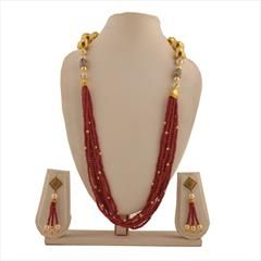 Red and Maroon color Necklace in Copper studded with Beads, Cubic Zirconia & Gold Rodium Polish : 1711698
